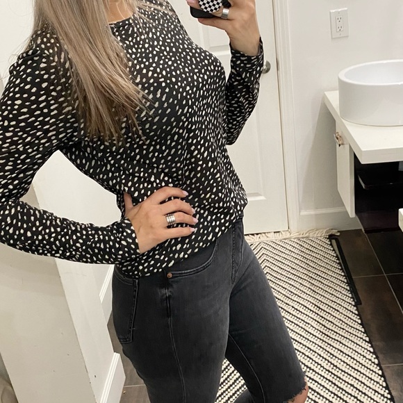 Tory Burch Tops - Tory Burch Womens Top Black Speckled Long Sleeve Pima Cotton Knit size M